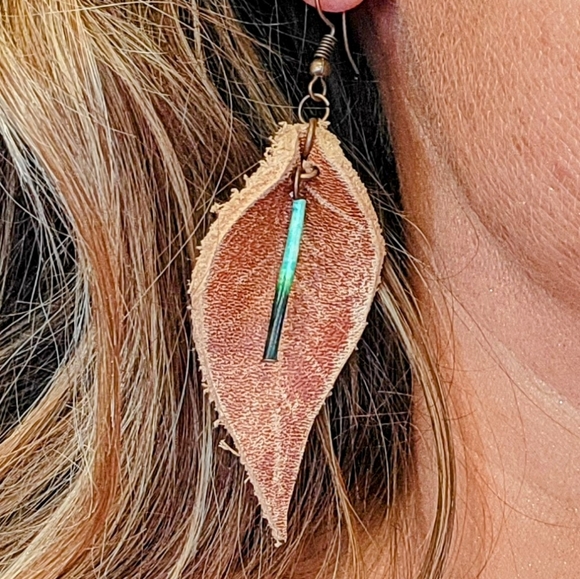 Jewelry - Leather and dyed porcupine quill earrings